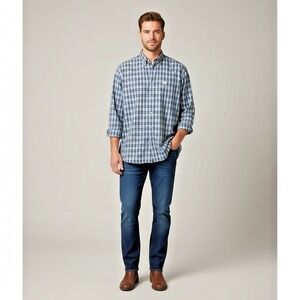 Vintage Johnathan Stewart Mens Size XL Blue Plaid Button Up Shirt Long Sleeve